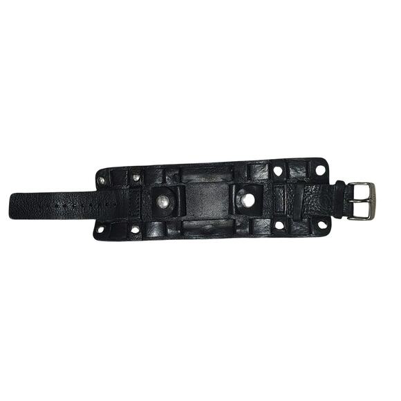 1990s Black genuine leather cuff-style Fossil Watch Band "Bund" strap or "cuff" - Picture 1 of 11